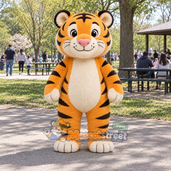 Orange Tiger Cub Mascot Costume with Cream Belly