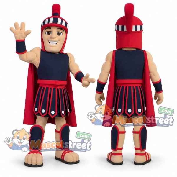 Spartan Warrior Mascot Costume with Red and Navy Armor