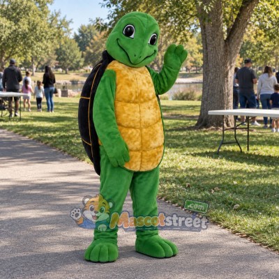 Green Turtle Mascot Costume with Black Shell Green Turtle Mascot Costume with Black Shell