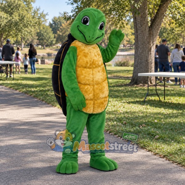 Green Turtle Mascot Costume with Black Shell