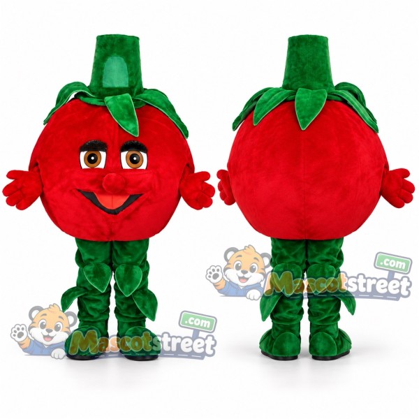 Red Tomato Mascot Costume with Green Leaves