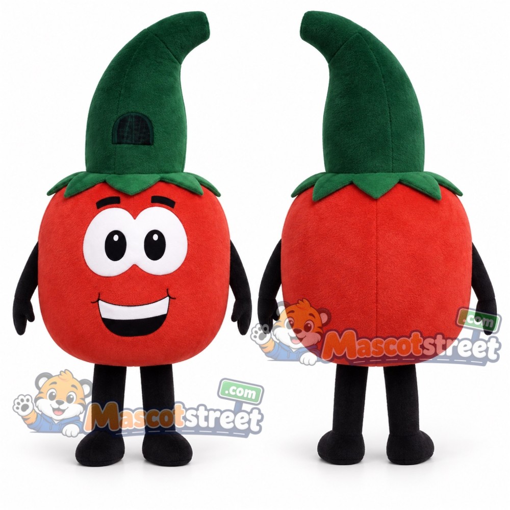 Red Tomato Mascot Costume with Tall Green Stem Red Tomato Mascot Costume with Tall Green Stem