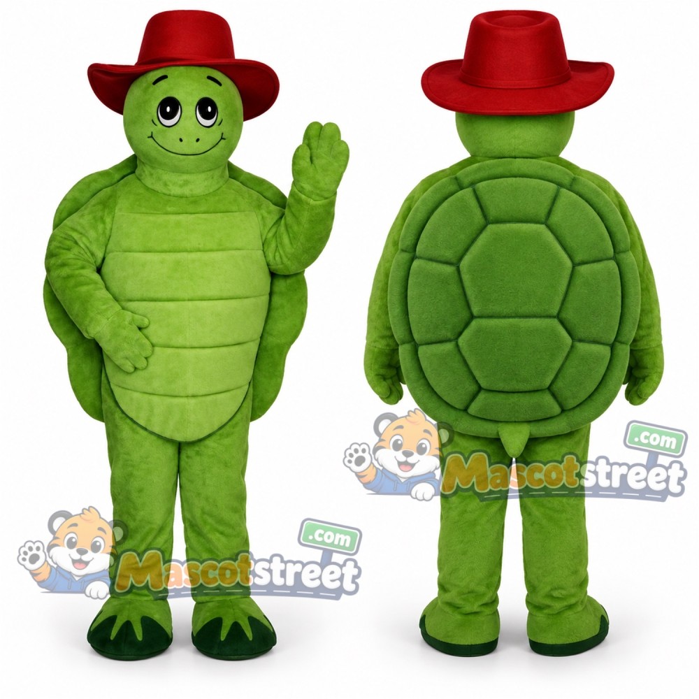 Green Turtle Mascot Costume with Red Hat Green Turtle Mascot Costume with Red Hat
