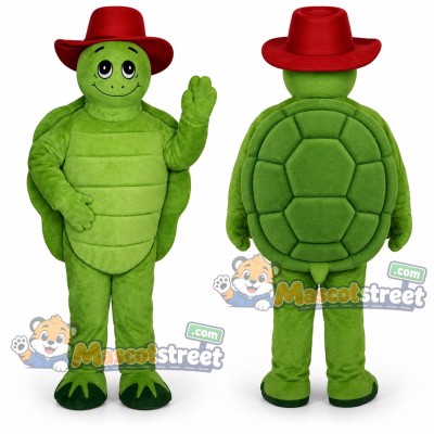 Green Turtle Mascot Costume with Red Hat Green Turtle Mascot Costume with Red Hat