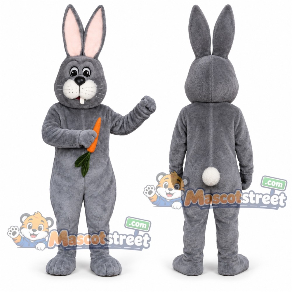 Gray Rabbit Mascot Costume with Carrot Gray Rabbit Mascot Costume with Carrot