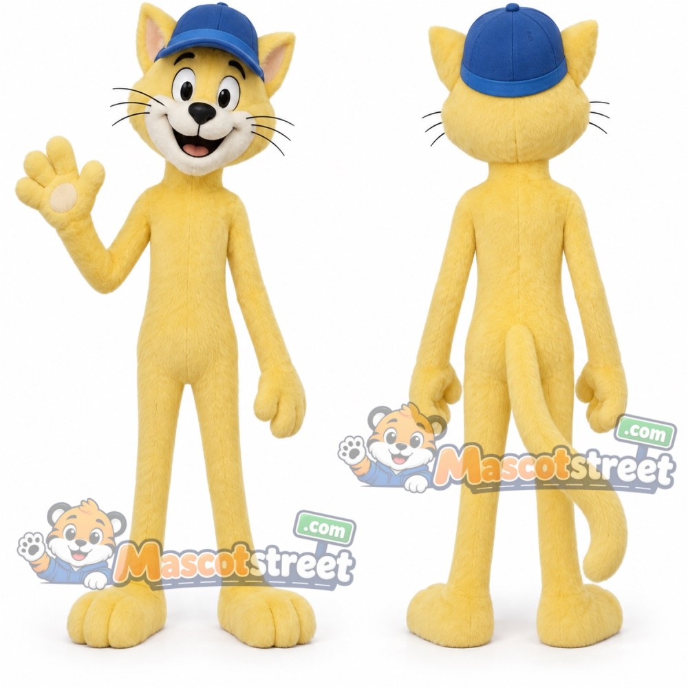 Yellow Cat Mascot Costume with Blue Cap Yellow Cat Mascot Costume with Blue Cap