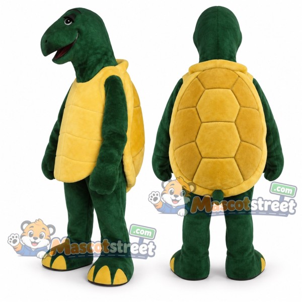 Green Tortoise Mascot Costume with Yellow Shell
