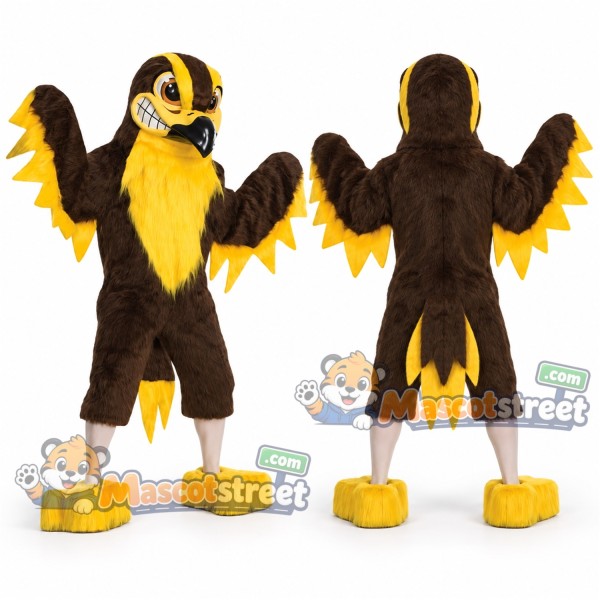 Brown Falcon Mascot Costume with Yellow Chest