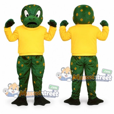 Green Snake Mascot Costume with Yellow Shirt
