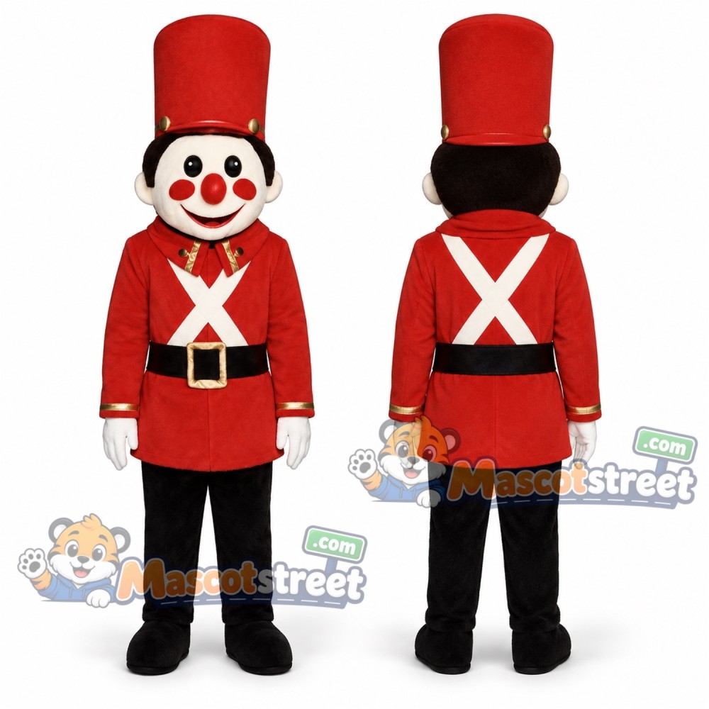 Toy Soldier Mascot Costume with Red Uniform and Tall Hat Toy Soldier Mascot Costume with Red Uniform and Tall Hat
