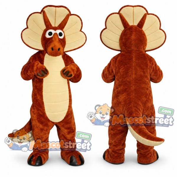Brown Triceratops Mascot Costume with Cream Frill
