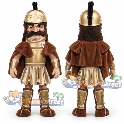 Trojan Warrior Mascot Costume with Gold Armor and Brown Cape Trojan Warrior Mascot Costume with Gold Armor and Brown Cape