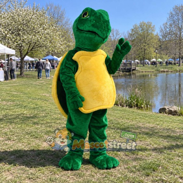 Green Turtle Mascot Costume with Yellow Belly