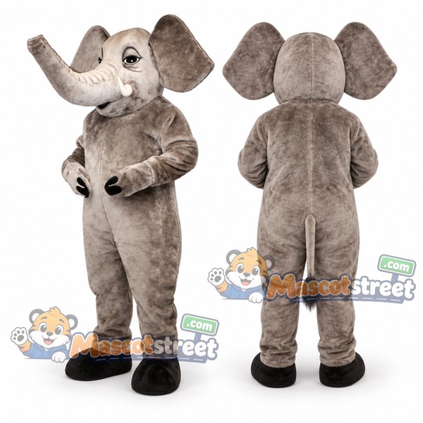 Gray Elephant Mascot Costume with White Tusks