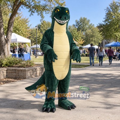 Green Tyrannosaurus Mascot Costume with Cream Belly Green Tyrannosaurus Mascot Costume with Cream Belly