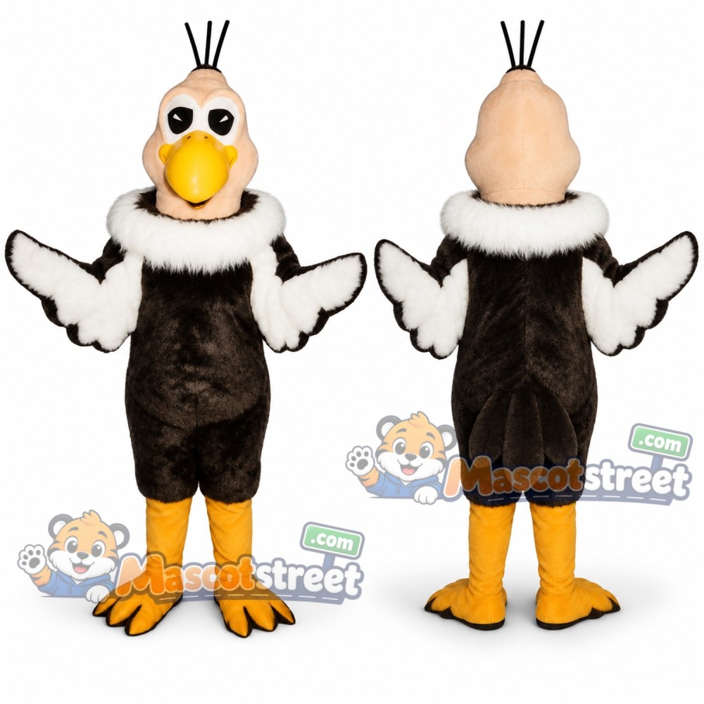 Black Vulture Mascot Costume with White Collar