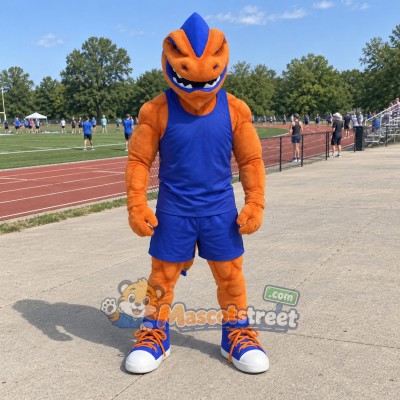 Orange Dragon Mascot Costume with Blue Sports Uniform Orange Dragon Mascot Costume with Blue Sports Uniform