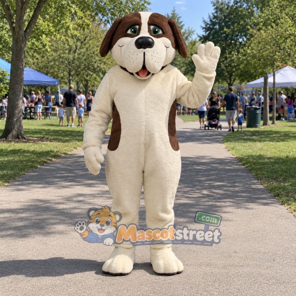 White and Brown Dog Mascot Costume