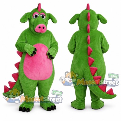 Green Dragon Mascot Costume with Pink Belly and Spines