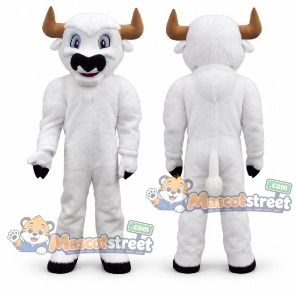 White Buffalo Mascot Costume with Brown Horns