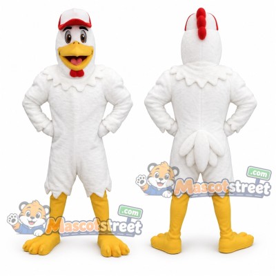 White Rooster Mascot Costume with Red Comb