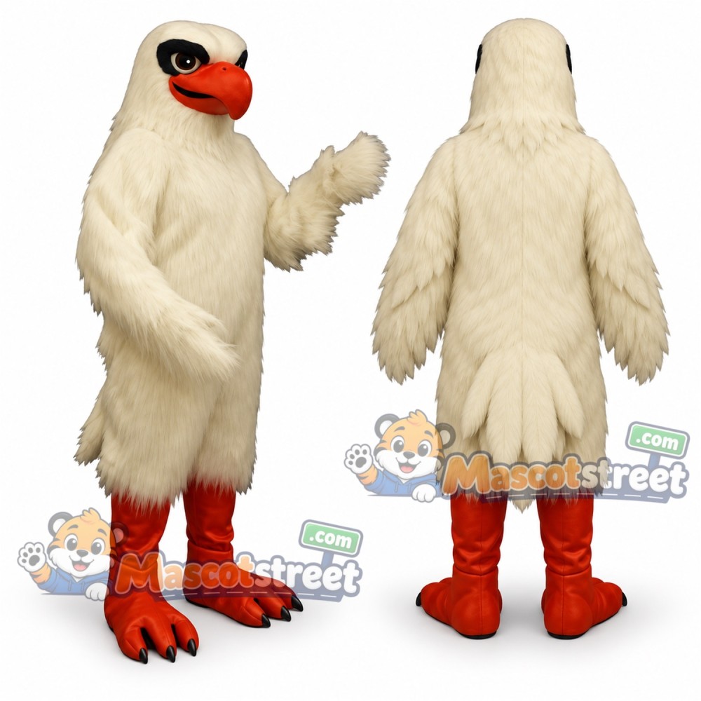 Cream Hawk Mascot Costume with Orange Beak and Legs Cream Hawk Mascot Costume with Orange Beak and Legs