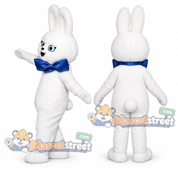 White Rabbit Mascot Costume with Blue Bow Tie