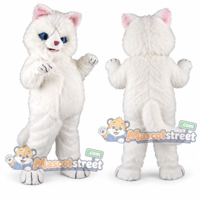 White Cat Mascot Costume with Shaggy Fur White Cat Mascot Costume with Shaggy Fur