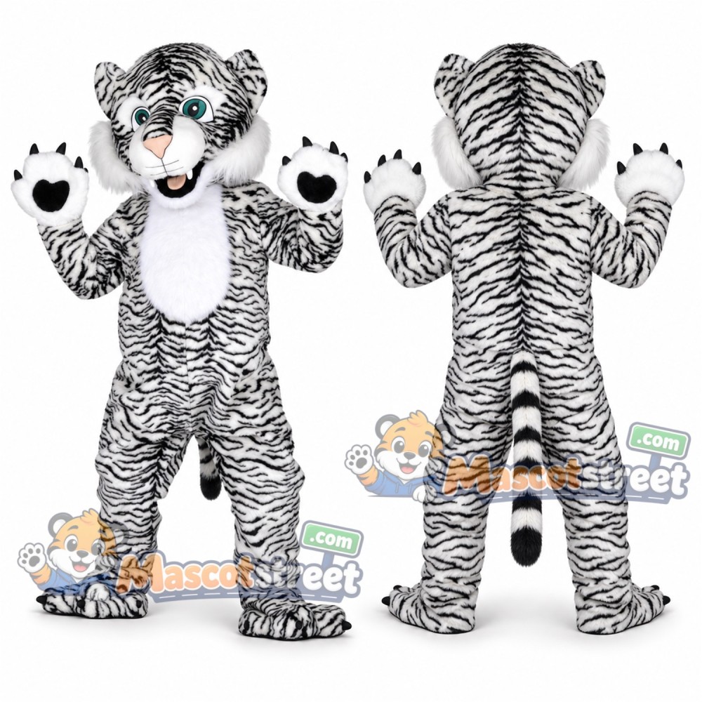 White Tiger Mascot Costume with Black Stripes White Tiger Mascot Costume with Black Stripes