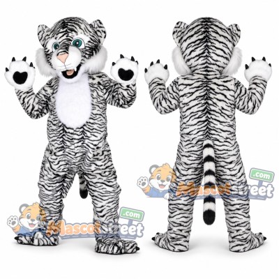 White Tiger Mascot Costume with Black Stripes White Tiger Mascot Costume with Black Stripes