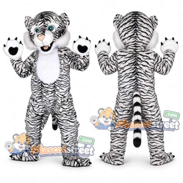 White Tiger Mascot Costume with Black Stripes