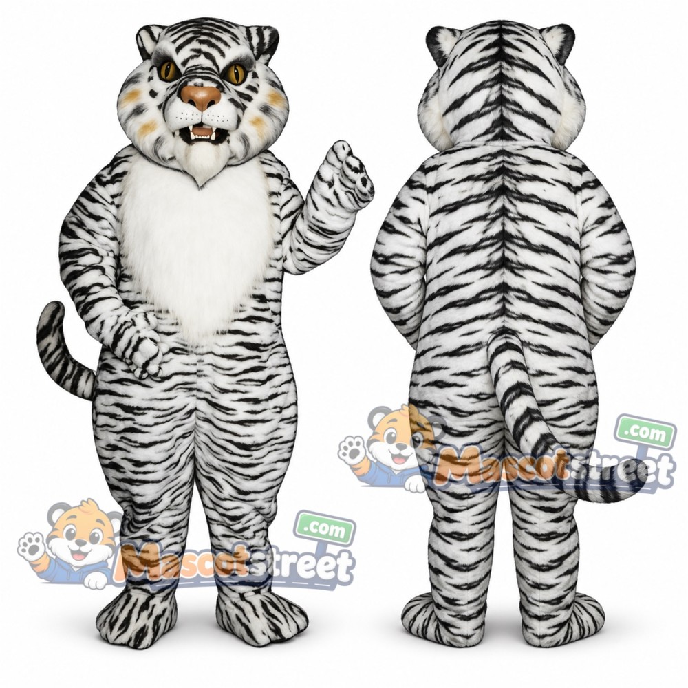 White Tiger Mascot Costume with Cream Belly White Tiger Mascot Costume with Cream Belly