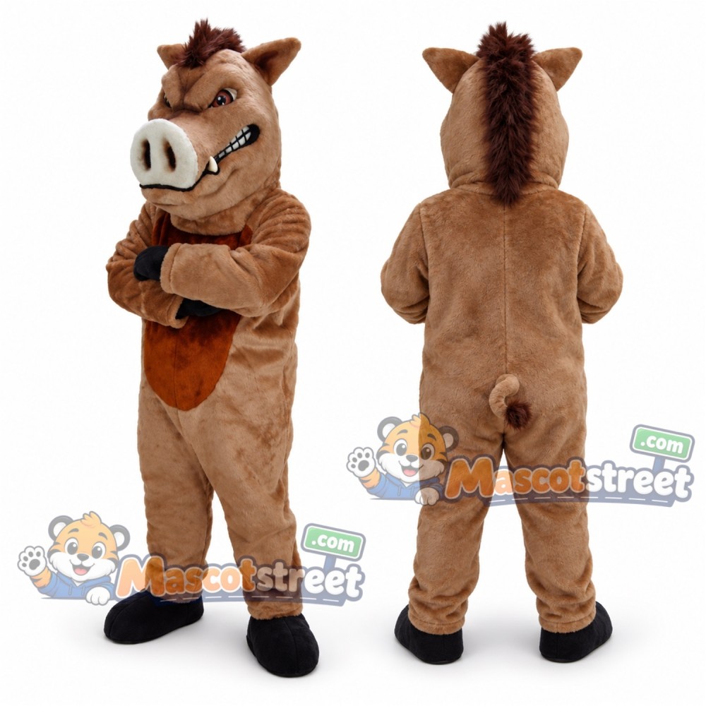 Tan Wild Boar Mascot Costume with Brown Vest Tan Wild Boar Mascot Costume with Brown Vest