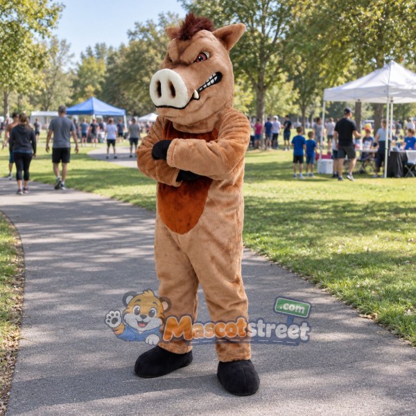 Tan Wild Boar Mascot Costume with Brown Vest