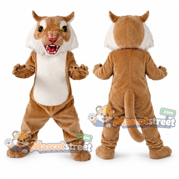 Tan Wildcat Mascot Costume with Cream Belly