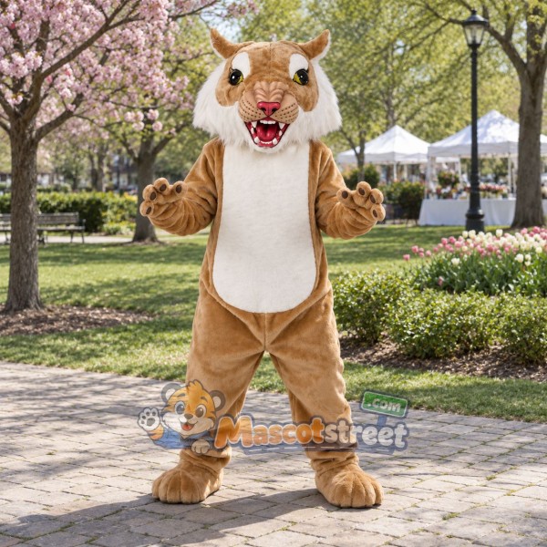 Tan Wildcat Mascot Costume with Cream Belly