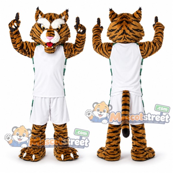 Orange Tiger Mascot Costume with White Sports Uniform