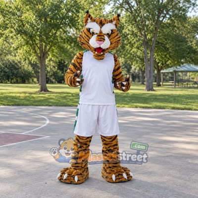 Orange Tiger Mascot Costume with White Sports Uniform Orange Tiger Mascot Costume with White Sports Uniform