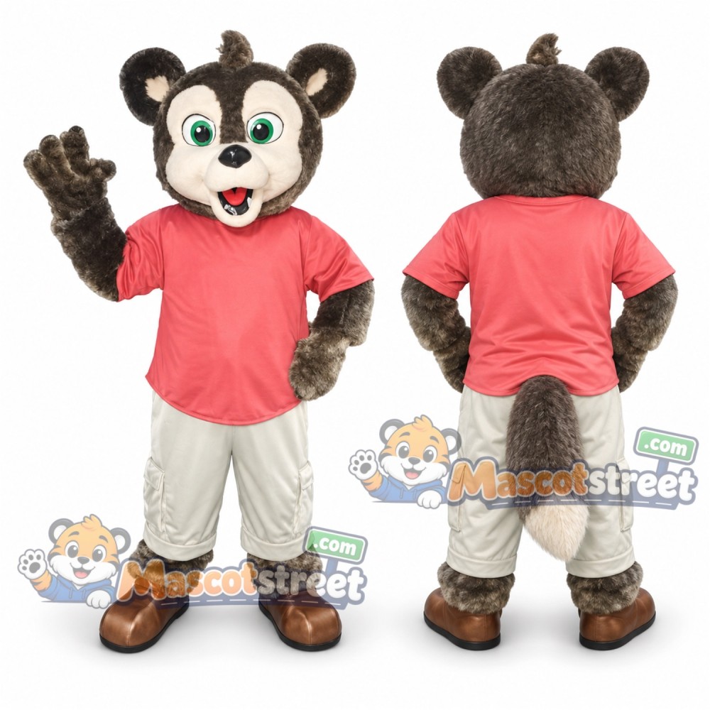 Gray Canine Mascot Costume with Coral Shirt and White Pants
