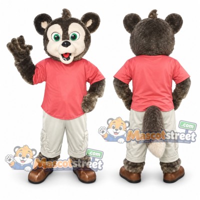Gray Canine Mascot Costume with Coral Shirt and White Pants