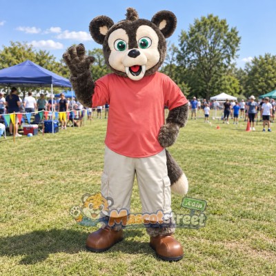 Gray Canine Mascot Costume with Coral Shirt and White Pants