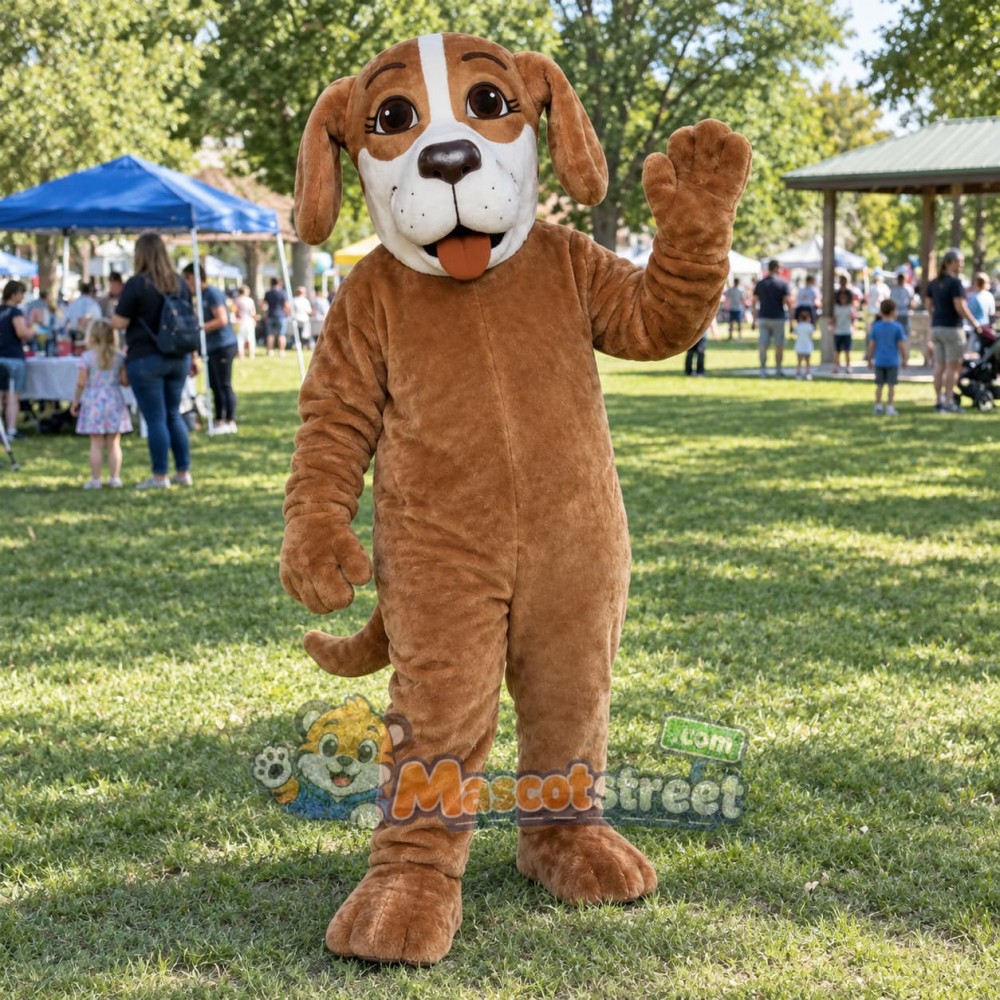 Brown Dog Mascot Costume with White Muzzle