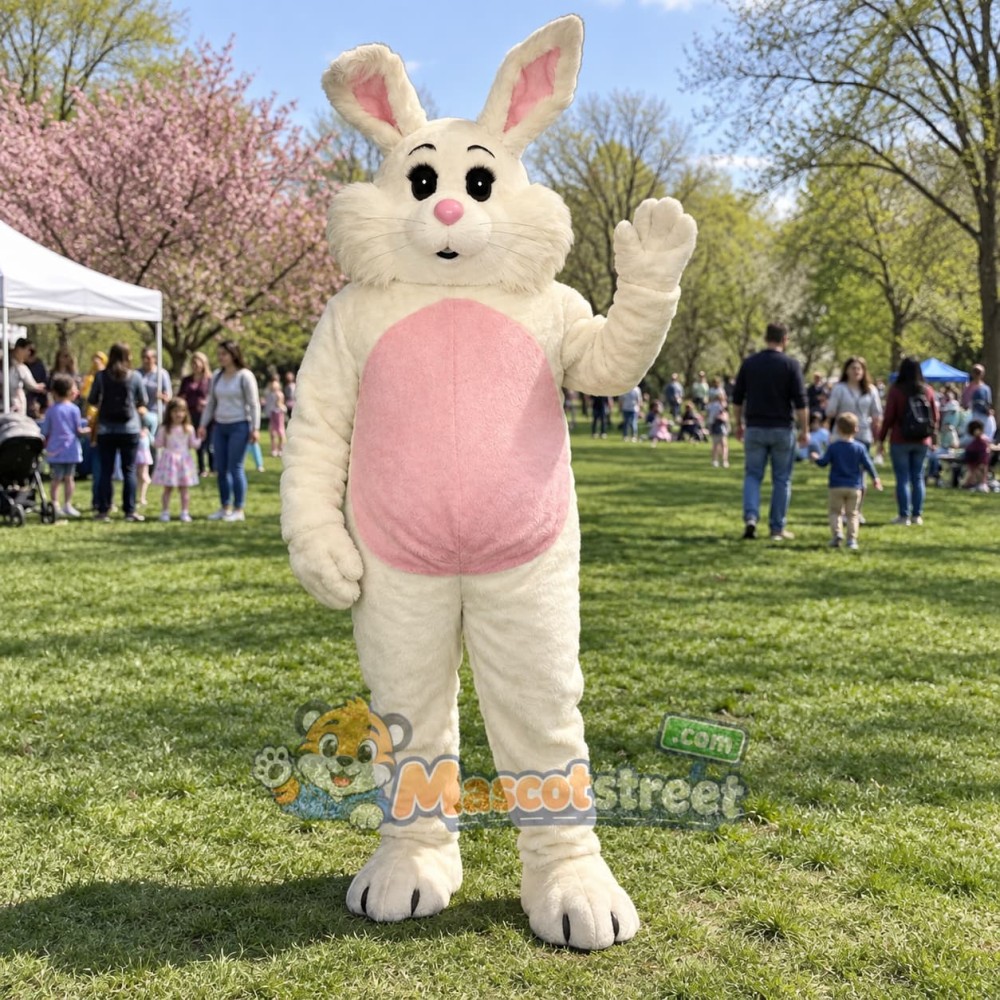 Cream Rabbit Mascot Costume with Pink Belly
