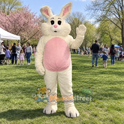 Cream Rabbit Mascot Costume with Pink Belly
