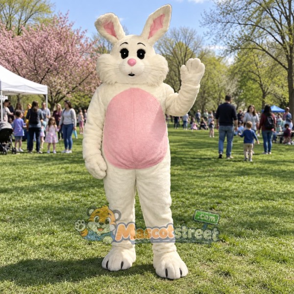 Cream Rabbit Mascot Costume with Pink Belly