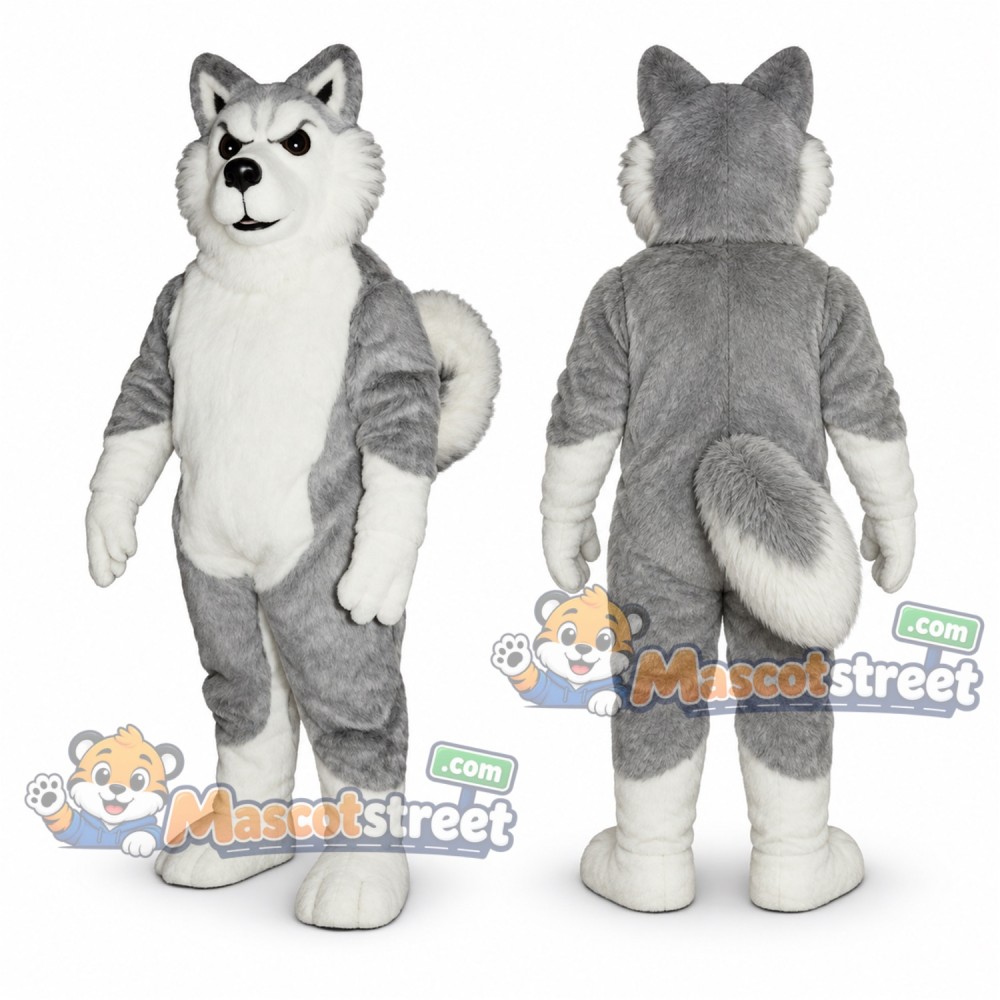 Gray Wolf Mascot Costume with White Belly Gray Wolf Mascot Costume with White Belly