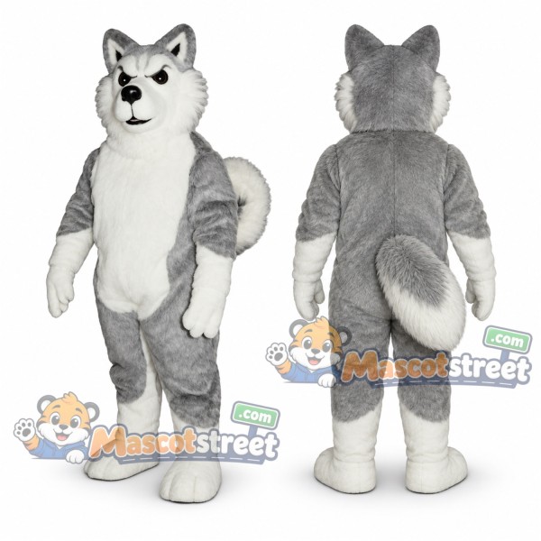 Gray Wolf Mascot Costume with White Belly