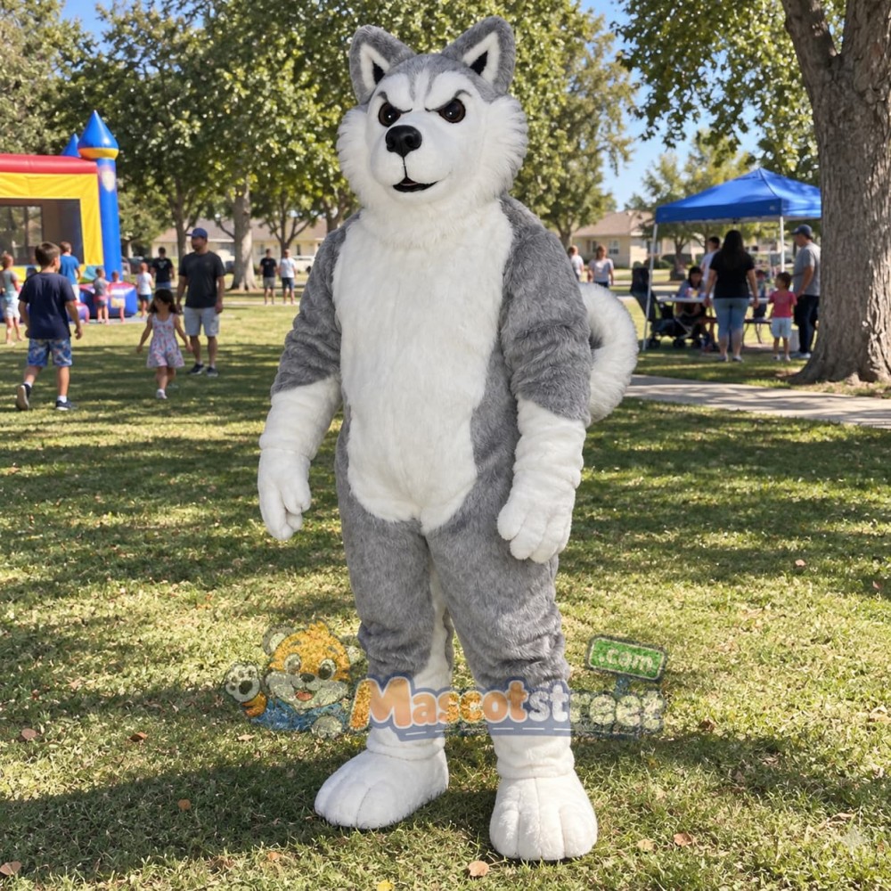 Gray Wolf Mascot Costume with White Belly Gray Wolf Mascot Costume with White Belly