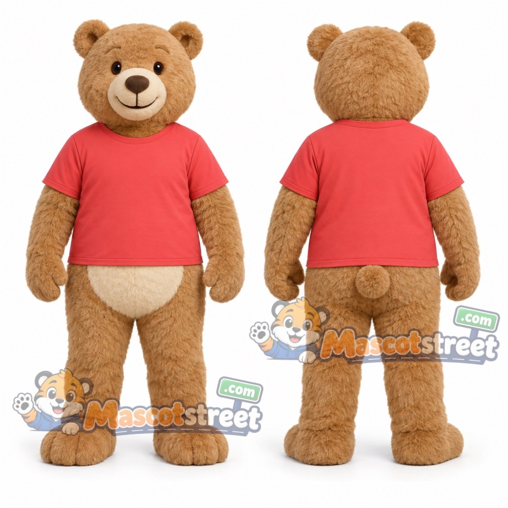 Tan Bear Mascot Costume with Red Shirt Tan Bear Mascot Costume with Red Shirt