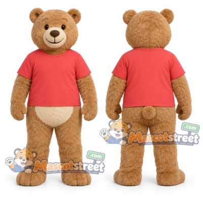 Tan Bear Mascot Costume with Red Shirt Tan Bear Mascot Costume with Red Shirt